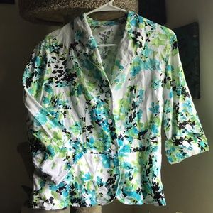 David N Floral Button Peplum Jacket Linen Size L
